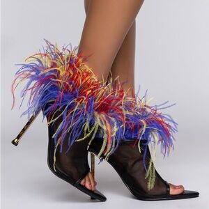 Azalea Wang Shake YOUR FEATHERS STILETTO BOOTIE MULTI Black Red Blue Yellow 6.5